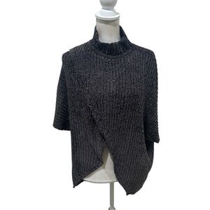 Elan Charcoal gray black Knit chenille turtleneck Poncho size one size